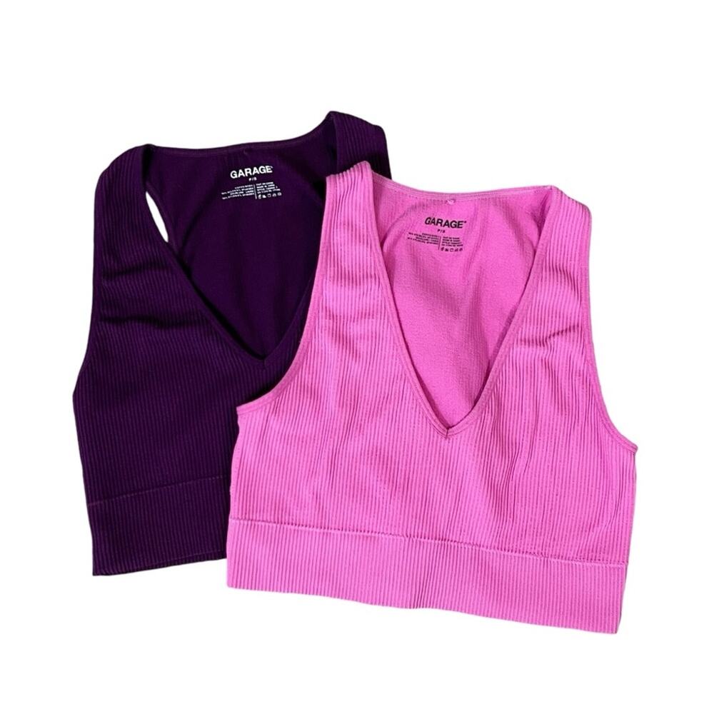 Garage Set of 2 V-neck Ribbed Crop Tops Small